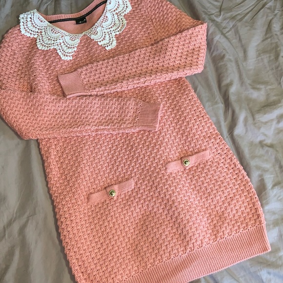 ES Style 1928 Tops - ES Style 1928 rose pink lace collared tunic